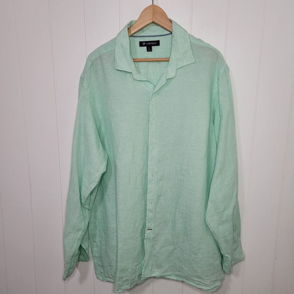 Cremieux Long Sleeve Linen Shirt Mens XL X-Large Green Button Up Long Sleeve